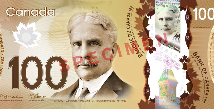 Le billet canadien de 100$ en polymère